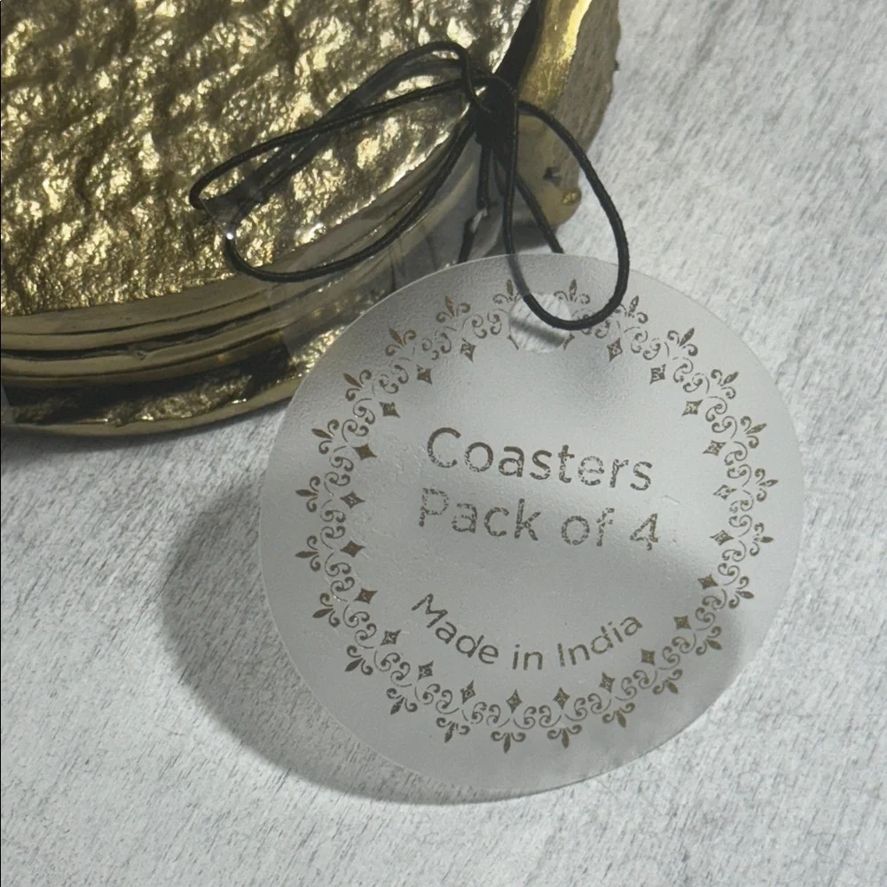 Gold Textured Hammered Metal Round Coaster Set of 4 on Standard India D 3.75